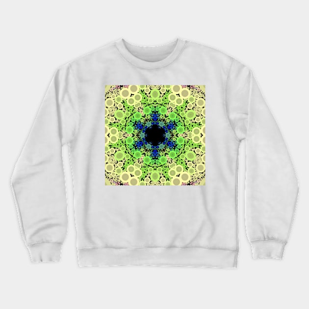 Dot Mandala Flower Blue Green and Yellow Crewneck Sweatshirt by WormholeOrbital